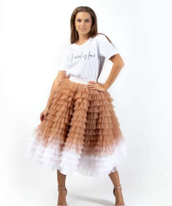 Beige with white ruffle tulle skirt