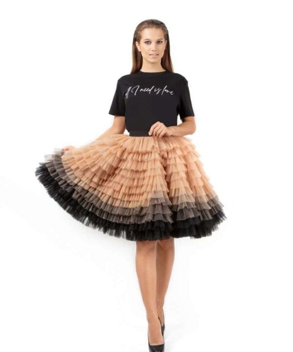 Beige with black ruffle tulle skirt