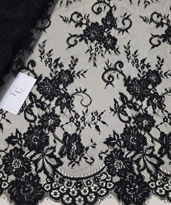 Black Chantilly lace fabric