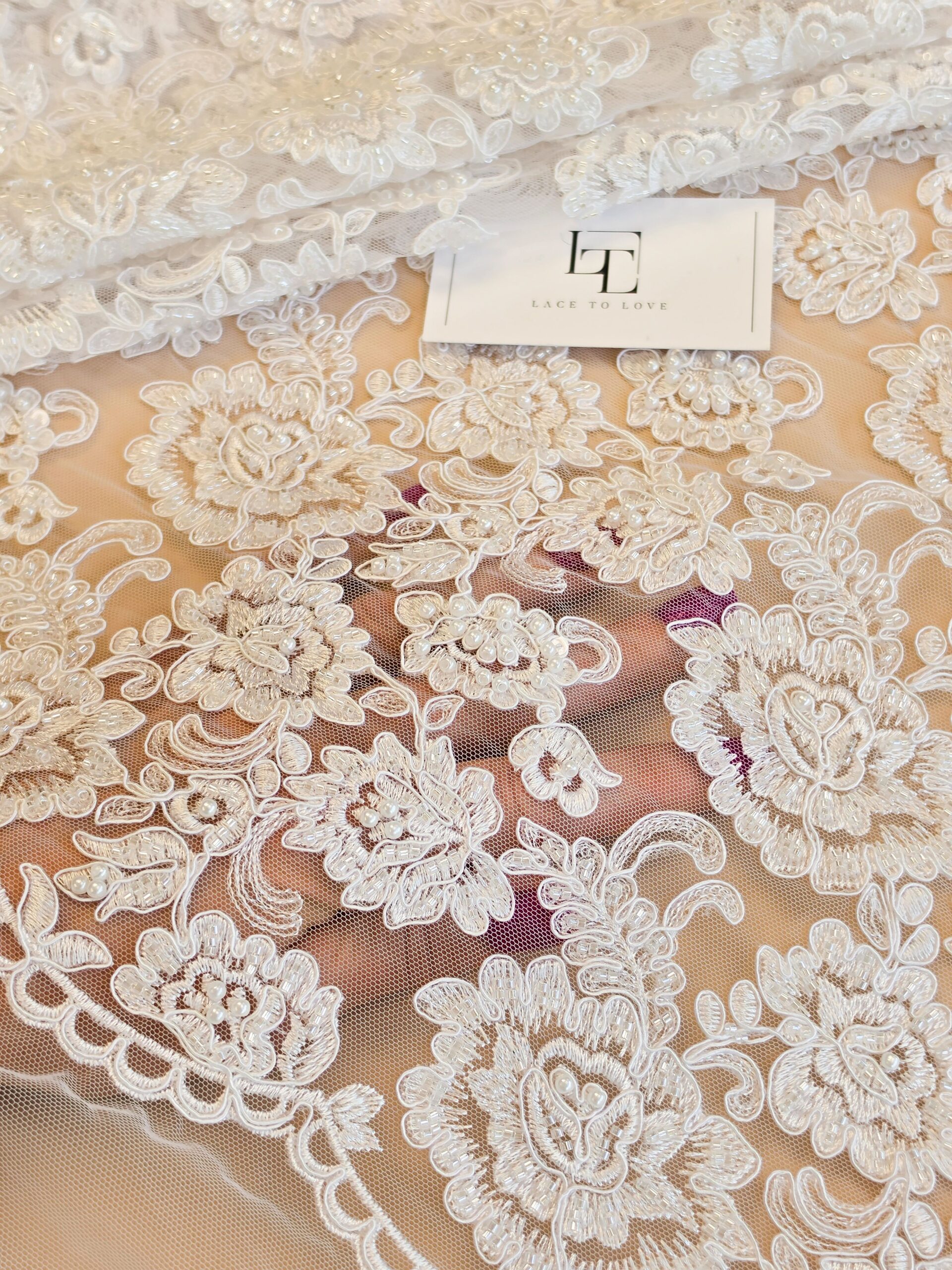 White beaded eyelash lace french fabric europe
