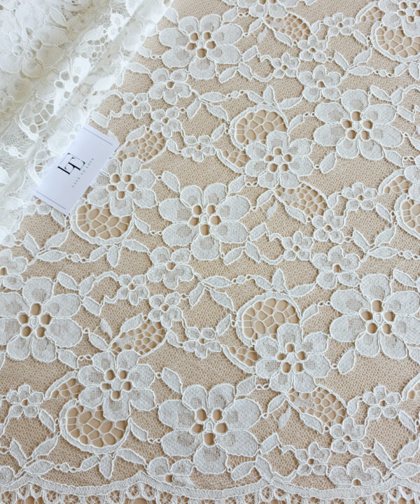 Light ivory French Chantilly lace fabric buy online by the meter