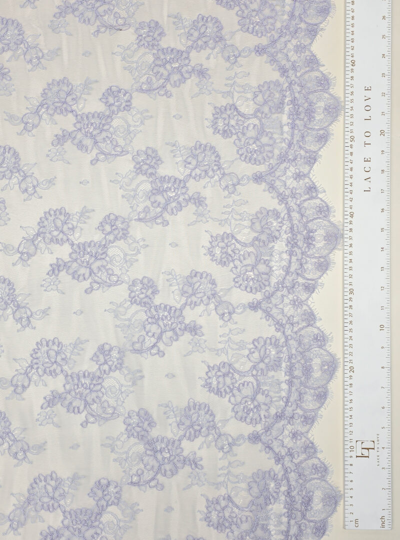 Delicate light purple bridal lace fabric