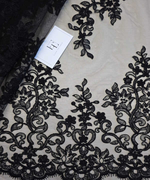 Black embroidered lace fabric