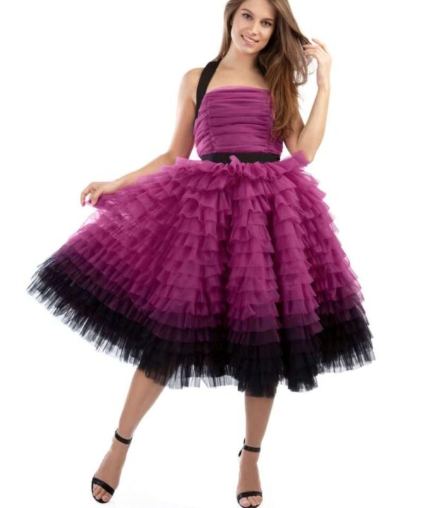 Purple with black tulle ruffle skirt