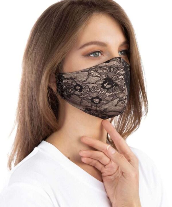 Beige with black lace face mask