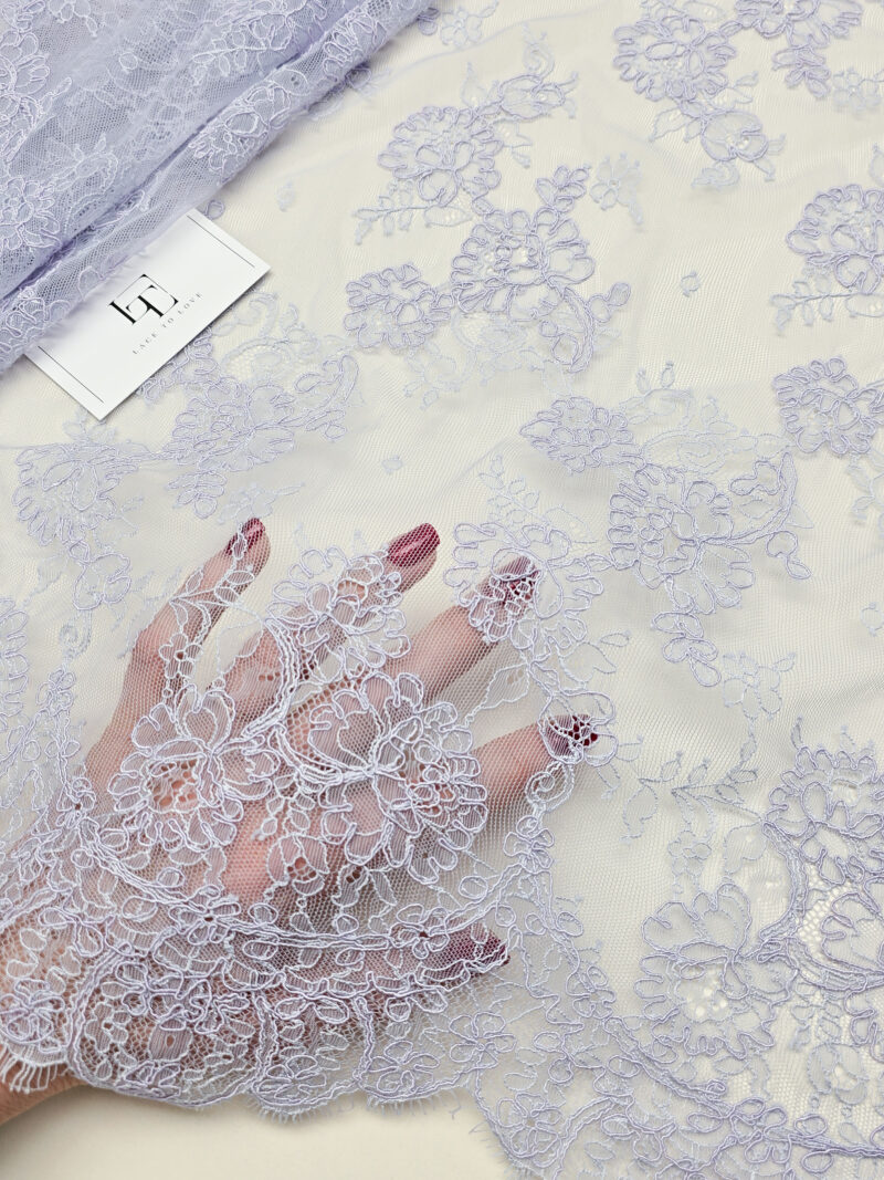 Purple eyelash lace fabric scalloped borders