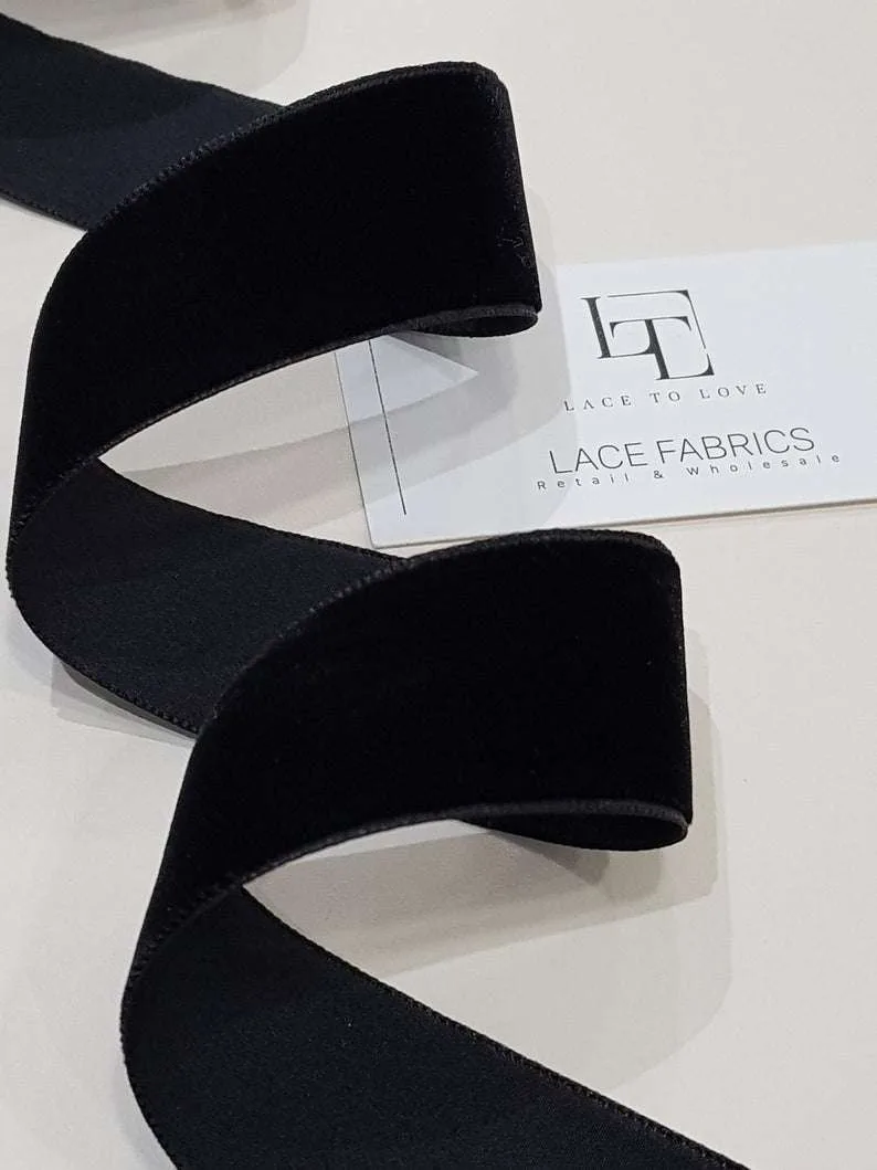 【未使用品】leticia Ribbon-VELVET black Black velvet ribbon - Lace To Love