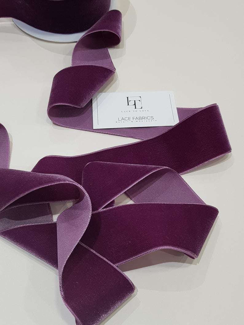 Purple elastic velvet ribbon - Lace To Love