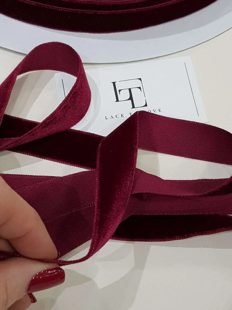 Dark red velvet ribbon - Lace To Love
