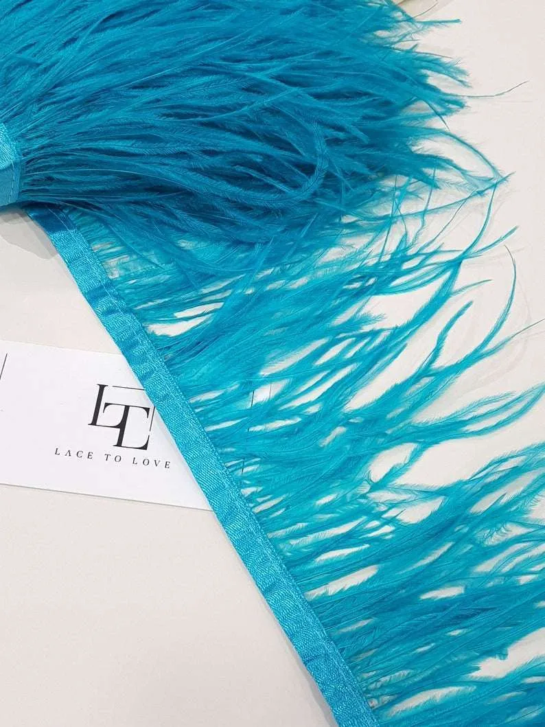 Turquoise blue ostrich feather trimming - Lace To Love