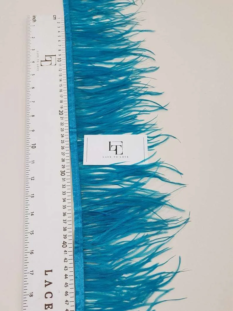 Turquoise blue ostrich feather trimming - Lace To Love