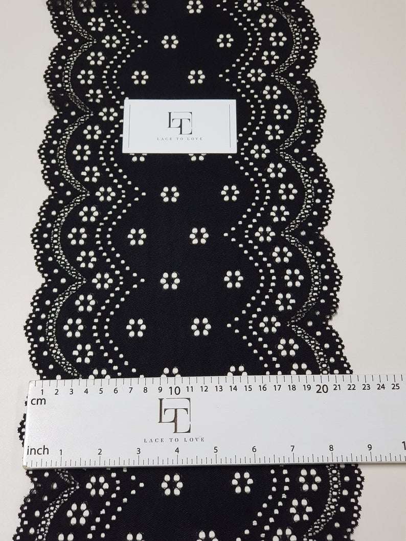 Black cotton lace trimming with elastan - Lace To Love