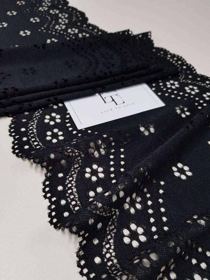 Black cotton lace trimming with elastan - Lace To Love
