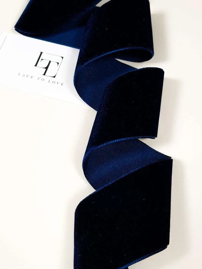 新品) LETICIA Ribbon-VELVET Blue velvet ribbon - Lace To Love
