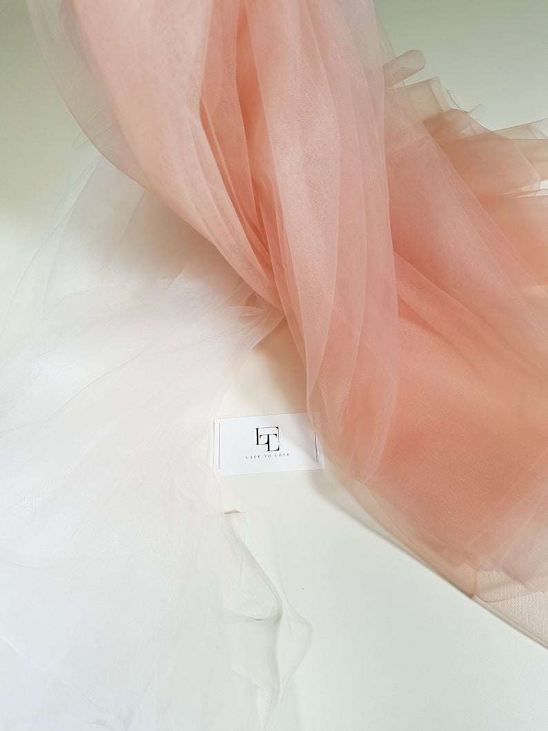 Salmon pink ombre tulle fabric - Lace To Love
