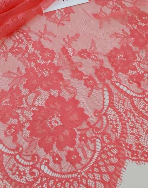 3.22 Yards Pink Chantilly Lace Trim, Eyelash Lace Fabric, French