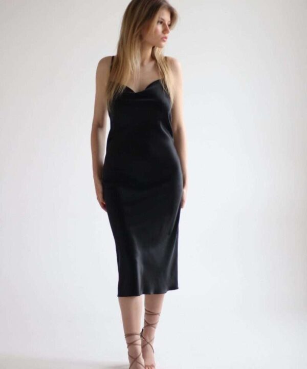 Black charmy silk slip-dress