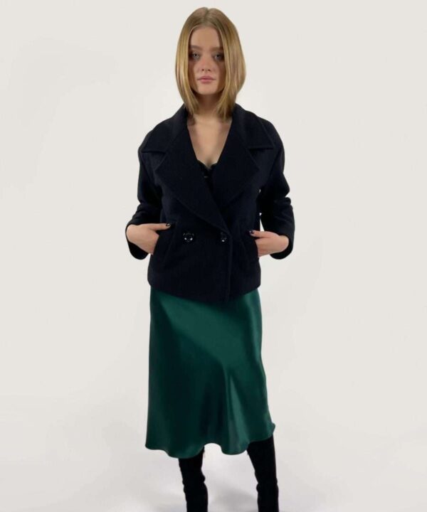 Short black wool coat
