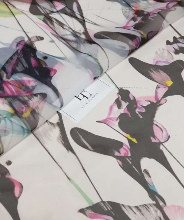 Ivory organza fabric with flower prints