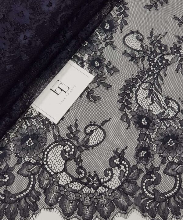 Navy blue Chantilly lace fabric