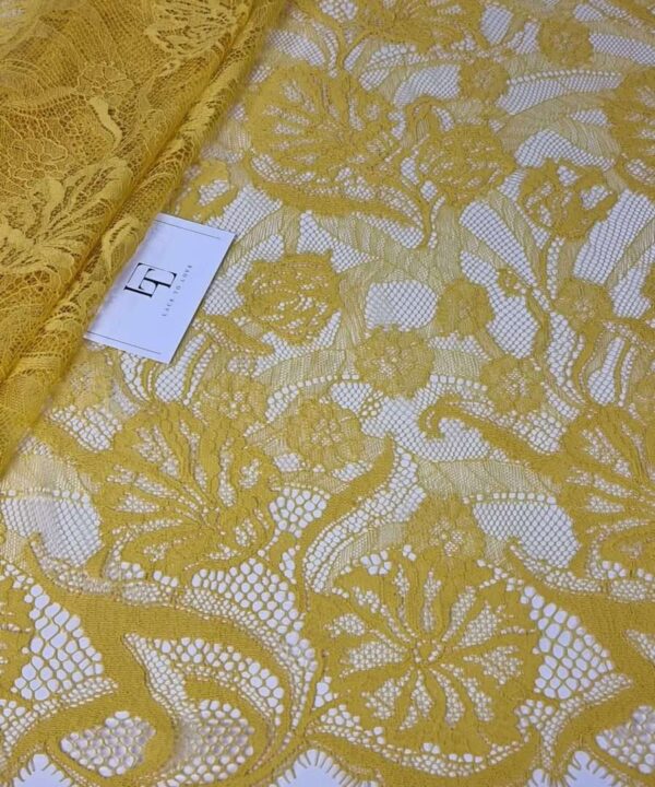 Yellow Chantilly French lace fabric