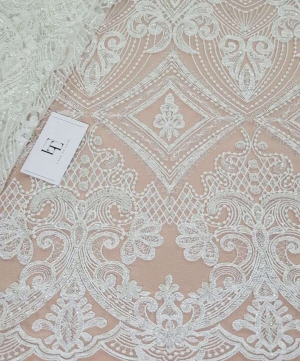 Beaded ivory geometric lace