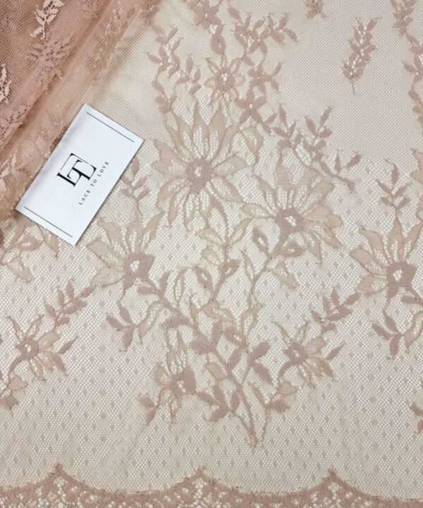 Beige Chantilly lace fabric