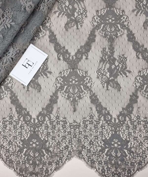 Gray elastic lace fabric