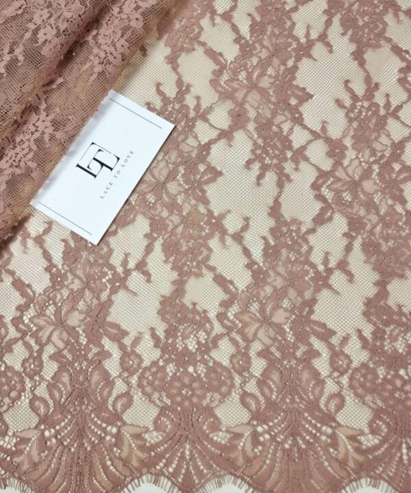 Light brown Chantilly lace fabric