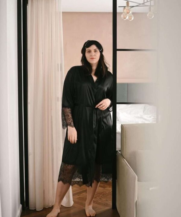 Black satin robe