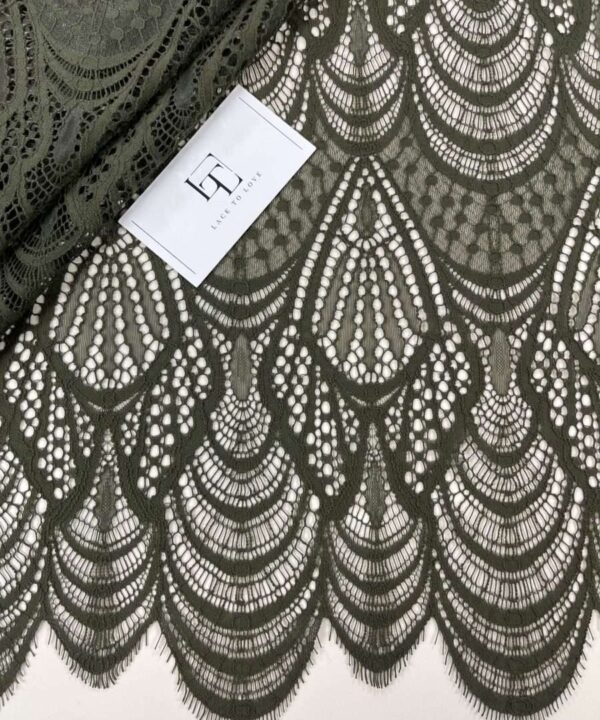Khaki green lace fabric