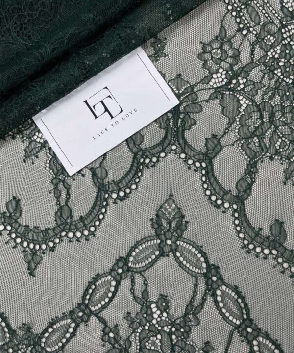 Moss green Chantilly lace fabric