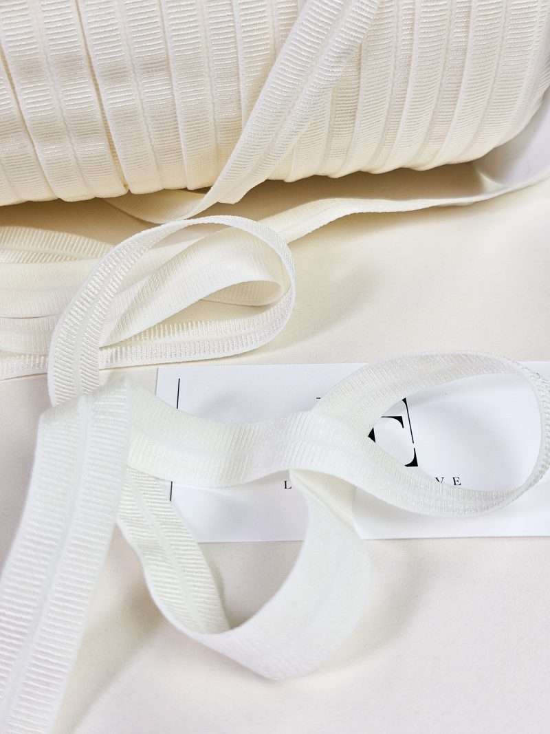 Beige fold over stretch grosgrain edging ribbon sold by the meter online shop