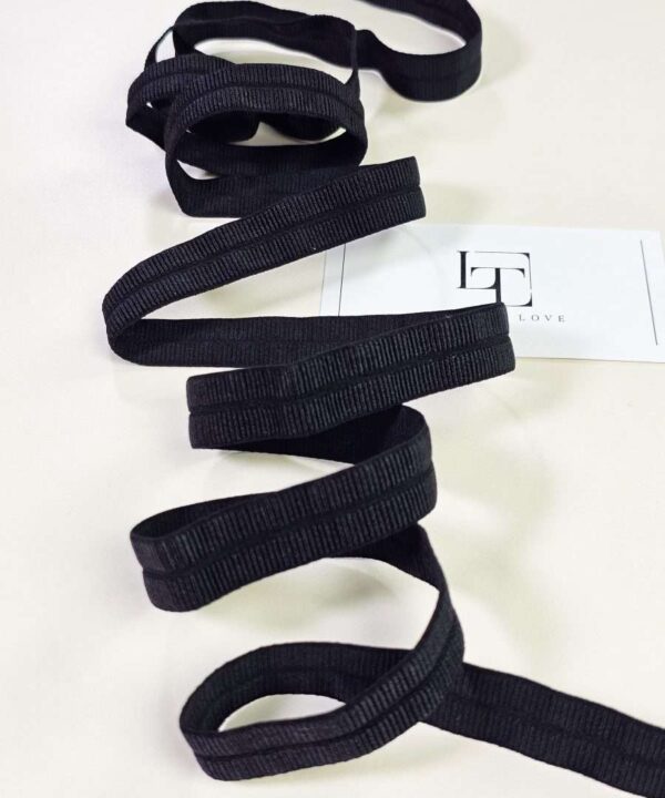 High quality black elastic stretch grosgrain ribbon trimming by the meter