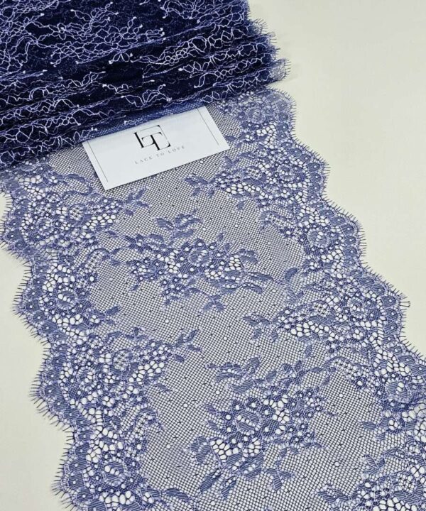 Blue Chantilly eyelash lace trim fabric europe