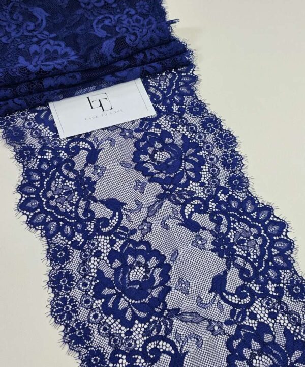 Dark blue French Chantilly lace trimming buy online by the meter