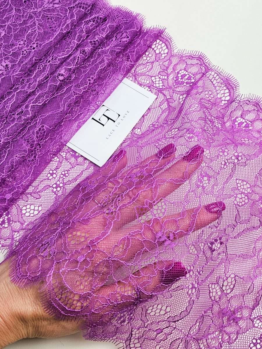 Purple Chantilly eyelash lace trim fabric europe