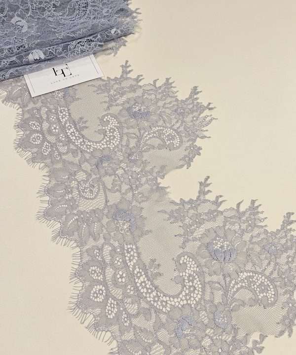 Blue Gray Chantilly eyelash lace trim fabric europe