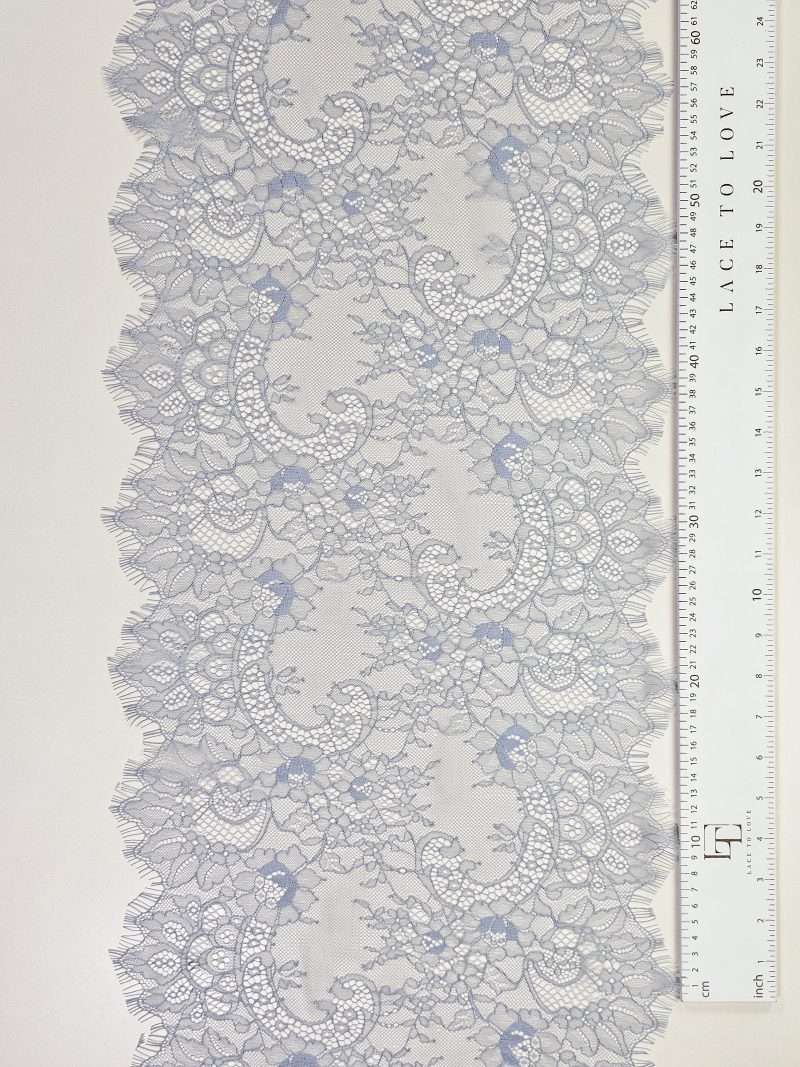 Grey blue French Chantilly lace trimming buy online by the meter