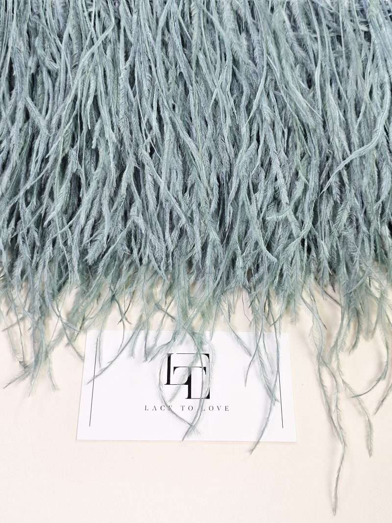 Green gray natural ostrich feather fringe