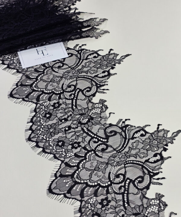 Chantilly Lace Trim, French | Scallop Roses | 6 wide, Black | Lace & Co.