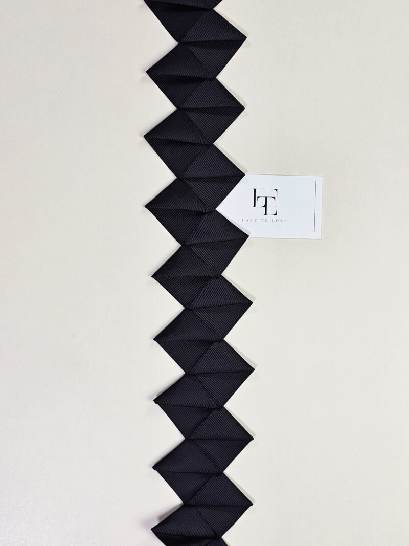 High quality black folded haberdashery ribbon trimming by the meter