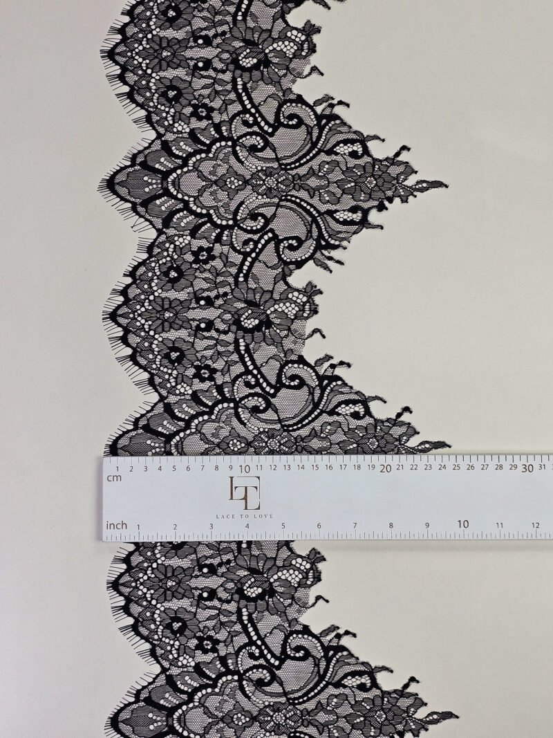 Black French Chantilly lace trimming buy online by the meter