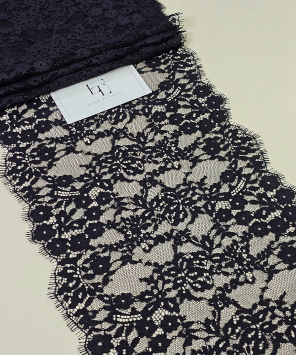 Black Chantilly eyelash lace trim fabric europe