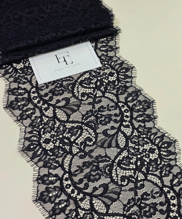 Black Chantilly eyelash lace trim fabric europe