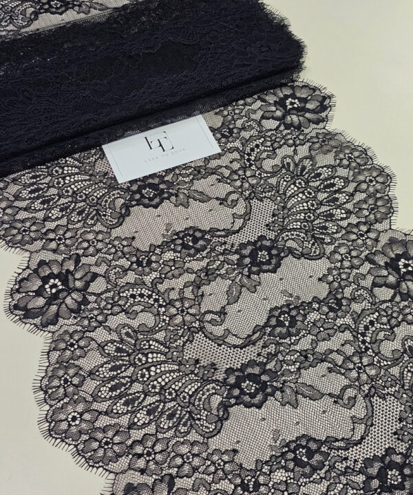Black Chantilly eyelash lace trim fabric europe
