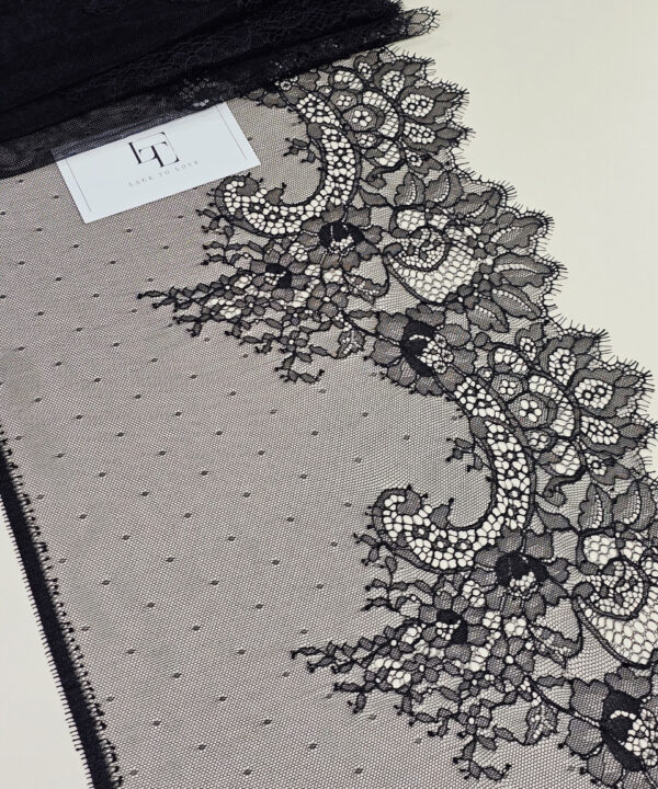 Black Chantilly eyelash lace trim fabric europe