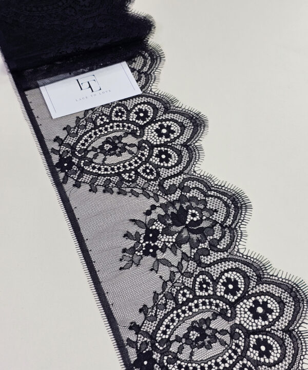 Black Chantilly eyelash lace trim fabric europe