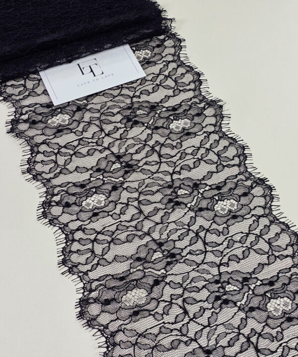Black Chantilly eyelash lace trim fabric europe