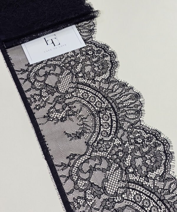 Black Chantilly eyelash lace trim fabric europe